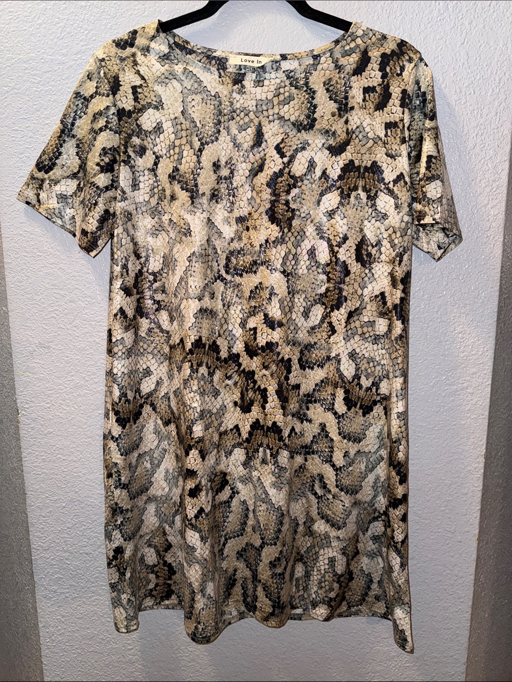 Love In Beige and Black Snake Print Tee Dress